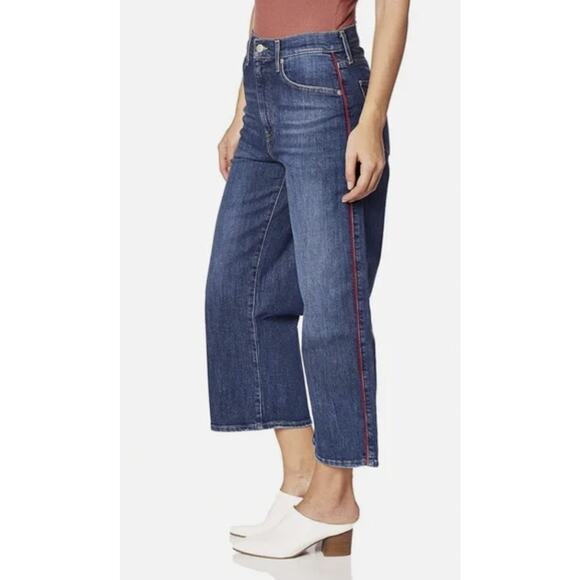 Levi's Mile High Cropped Wide Leg Denim Jeans Size 30 Dark Wash Red Stripe - Picture 2 of 11